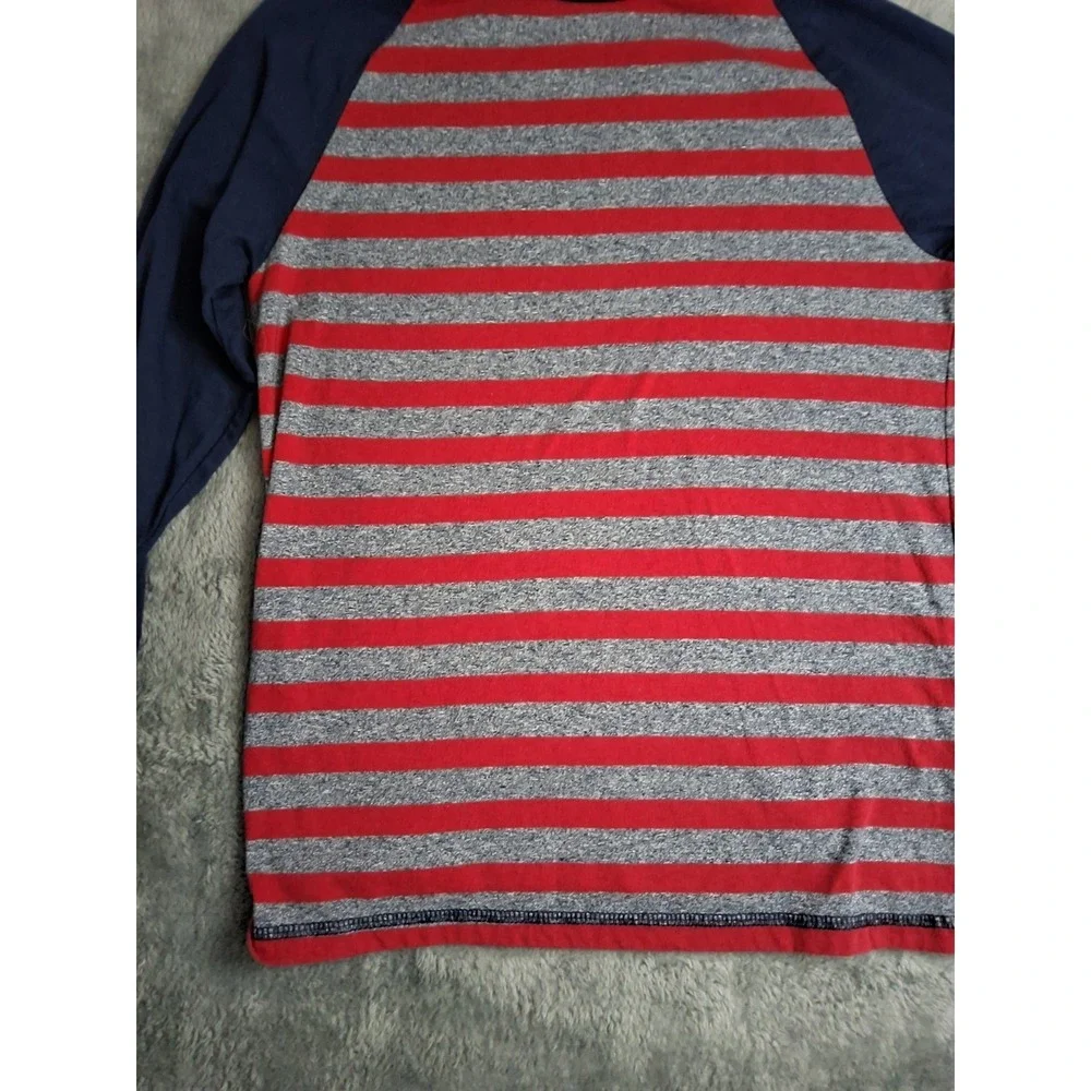 The Childrens Place Boys Blue Red Gray Stripe Long Sleeve Thermal Shirt‎ Large